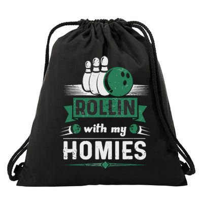 Rollin with my Homies Retro Bowling Drawstring Bag