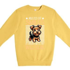 Running With My Welsh Terrier Funny Gift Premium Crewneck Sweatshirt