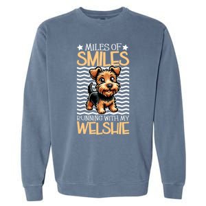 Running With My Welsh Terrier Funny Gift Garment-Dyed Sweatshirt