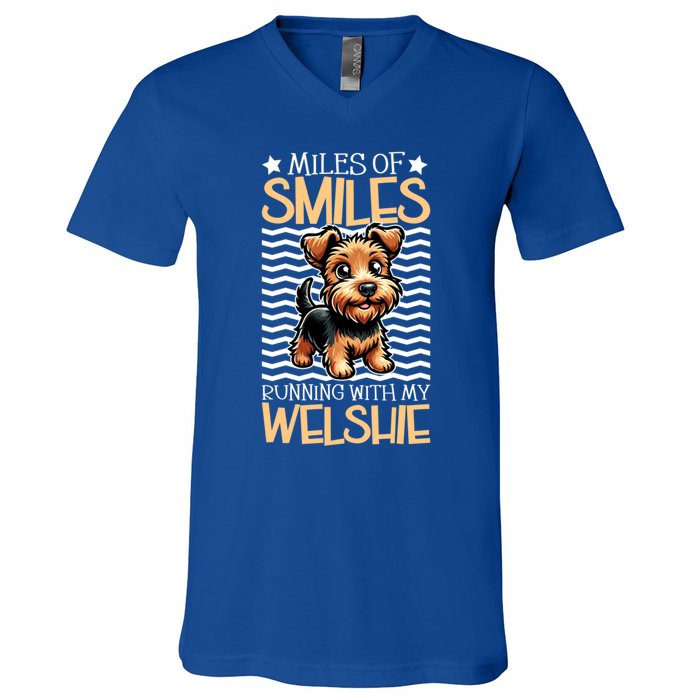 Running With My Welsh Terrier Funny Gift V-Neck T-Shirt