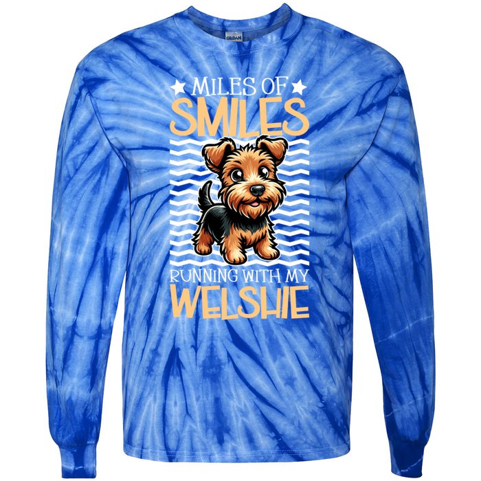 Running With My Welsh Terrier Funny Gift Tie-Dye Long Sleeve Shirt