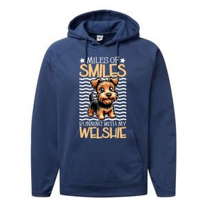 Running With My Welsh Terrier Funny Gift Performance Fleece Hoodie