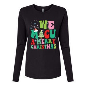 Retro We Micu A Merry Christmas Medical Icu Rn Aide Tech Womens Cotton Relaxed Long Sleeve T-Shirt