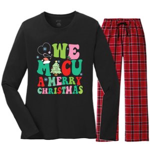 Retro We Micu A Merry Christmas Medical Icu Rn Aide Tech Women's Long Sleeve Flannel Pajama Set 