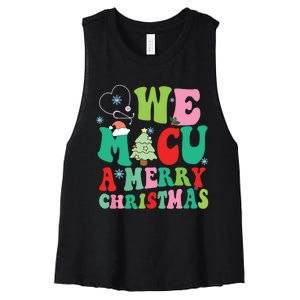 Retro We Micu A Merry Christmas Medical Icu Rn Aide Tech Women's Racerback Cropped Tank