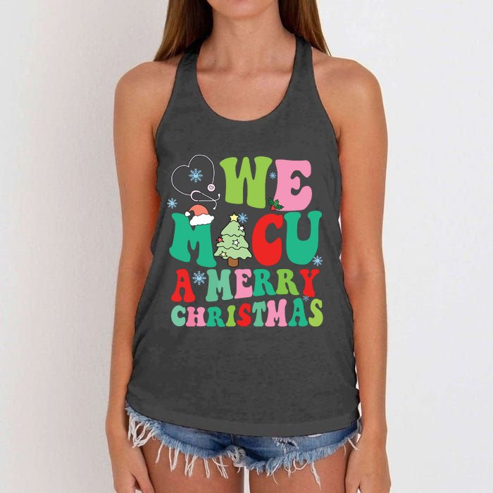 Retro We Micu A Merry Christmas Medical Icu Rn Aide Tech Women's Knotted Racerback Tank