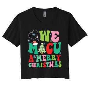 Retro We Micu A Merry Christmas Medical Icu Rn Aide Tech Women's Crop Top Tee