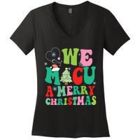 Retro We Micu A Merry Christmas Medical Icu Rn Aide Tech Women's V-Neck T-Shirt