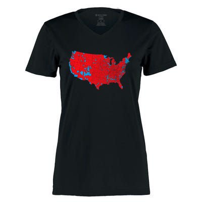 Red Wave Map Of Usa In The 2024 Presidential Election Maga Women's Momentum V-Neck T-Shirt