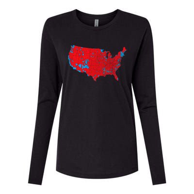 Red Wave Map Of Usa In The 2024 Presidential Election Maga Womens Cotton Relaxed Long Sleeve T-Shirt