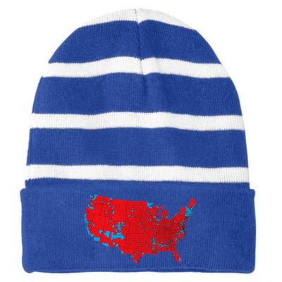 Red Wave Map Of Usa In The 2024 Presidential Election Maga Striped Beanie with Solid Band