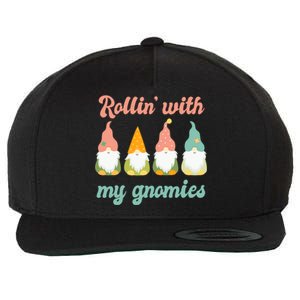 Rolling With My Gnomies Funny Gnome Pun Xmas Garden Gnomes Gift Wool Snapback Cap