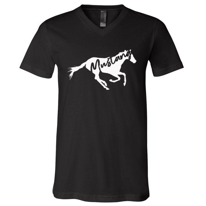 Running Wild Mustang Horse Breed Lover Silhouette V-Neck T-Shirt