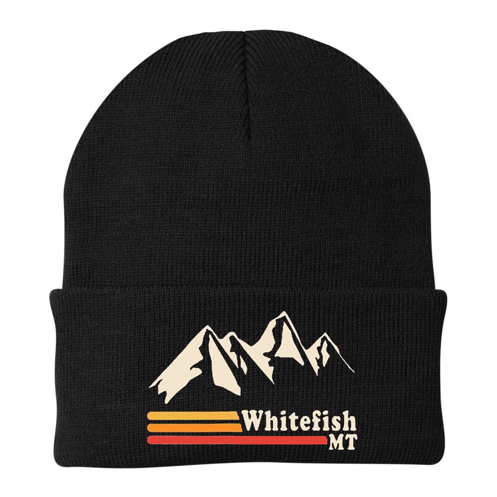 Retro Whitefish Montana Rocky Mountains Ski Beanie