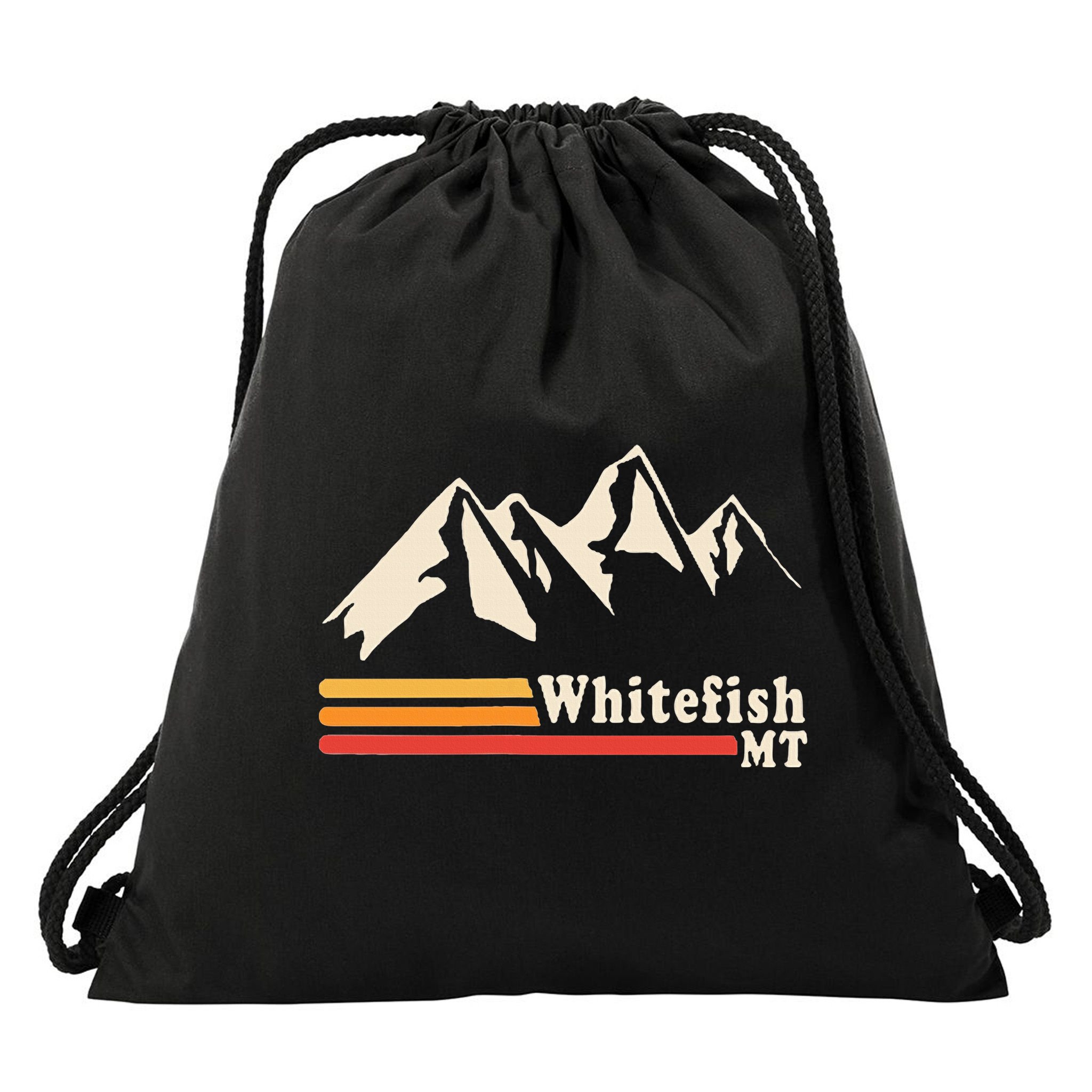 Retro Whitefish Montana Rocky Mountains Ski Drawstring Bag