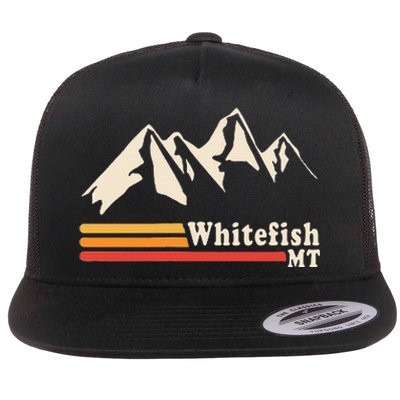 Retro Whitefish Montana Rocky Mountains Ski Flat Bill Trucker Hat