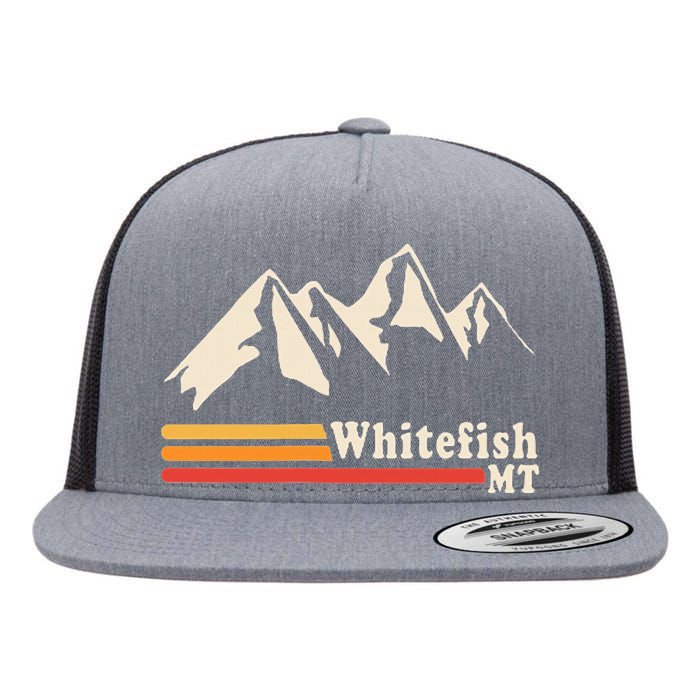 Retro Whitefish Montana Rocky Mountains Ski Flat Bill Trucker Hat