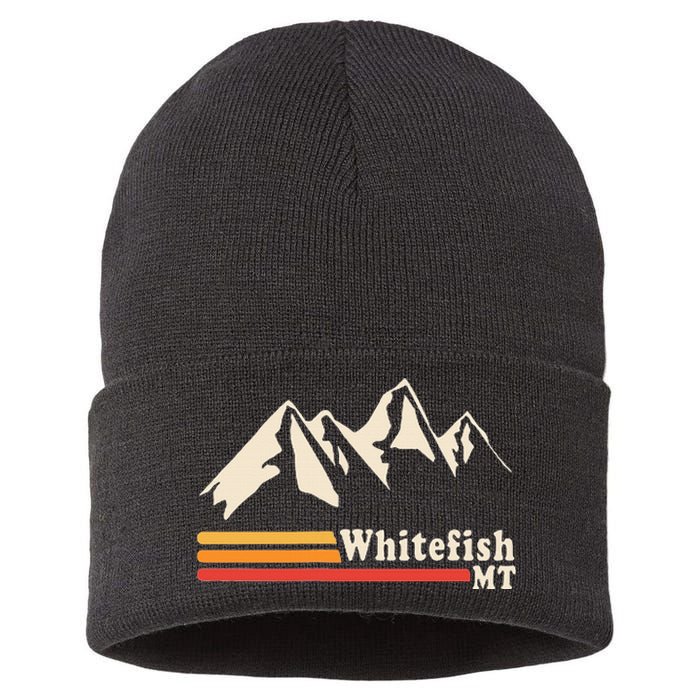 Retro Whitefish Montana Rocky Mountains Ski Sustainable Knit Beanie