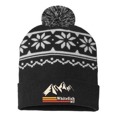 Retro Whitefish Montana Rocky Mountains Ski USA-Made Snowflake Beanie