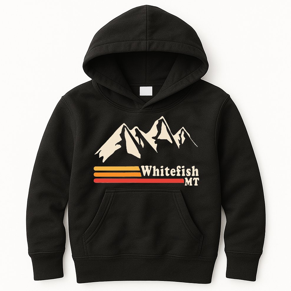 Retro Whitefish Montana Rocky Mountains Ski Kids Hoodie