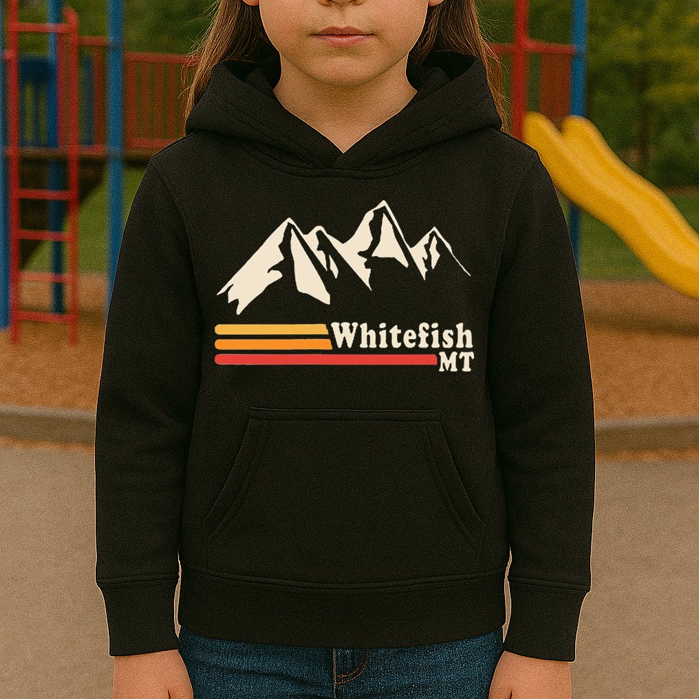 Retro Whitefish Montana Rocky Mountains Ski Kids Hoodie