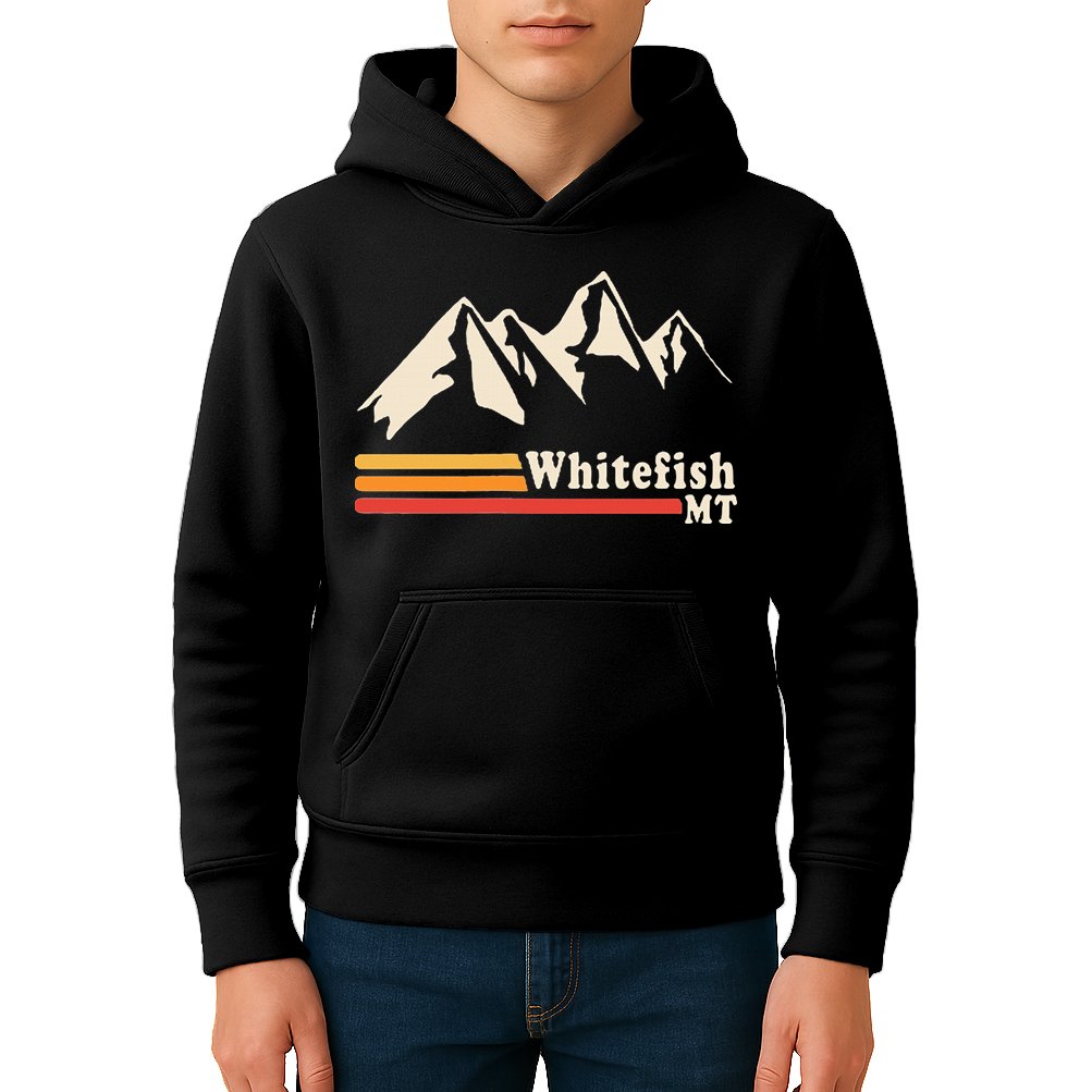 Retro Whitefish Montana Rocky Mountains Ski Kids Hoodie