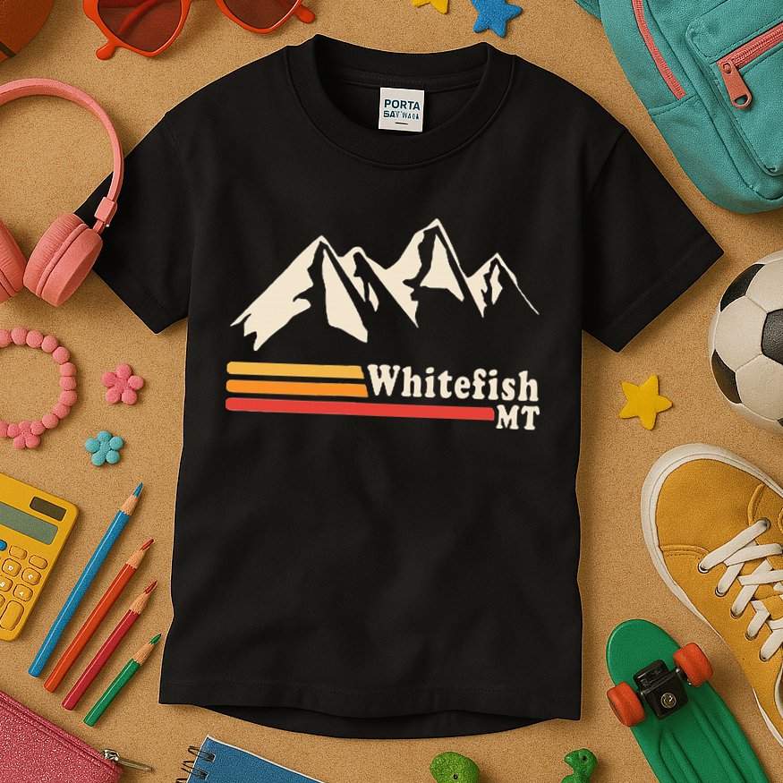 Retro Whitefish Montana Rocky Mountains Ski Kids T-Shirt