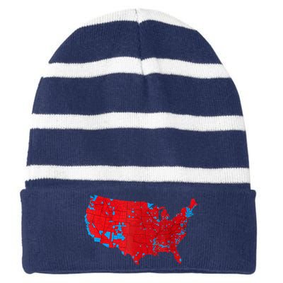 Red Wave Map Of Usa In The 2024 Presidential Election Maga Striped Beanie with Solid Band