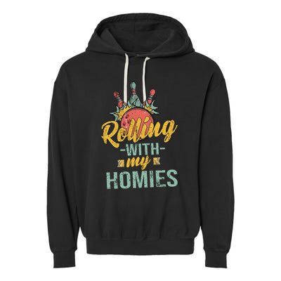 Rollin With My Homies Retro Bowling Garment-Dyed Fleece Hoodie