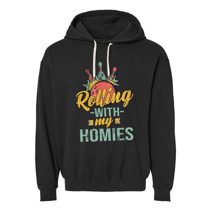 Rollin With My Homies Retro Bowling Garment-Dyed Fleece Hoodie