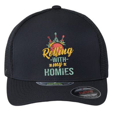 Rollin With My Homies Retro Bowling Flexfit Unipanel Trucker Cap