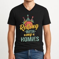 Rollin With My Homies Retro Bowling V-Neck T-Shirt