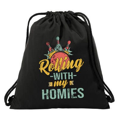 Rollin With My Homies Retro Bowling Drawstring Bag