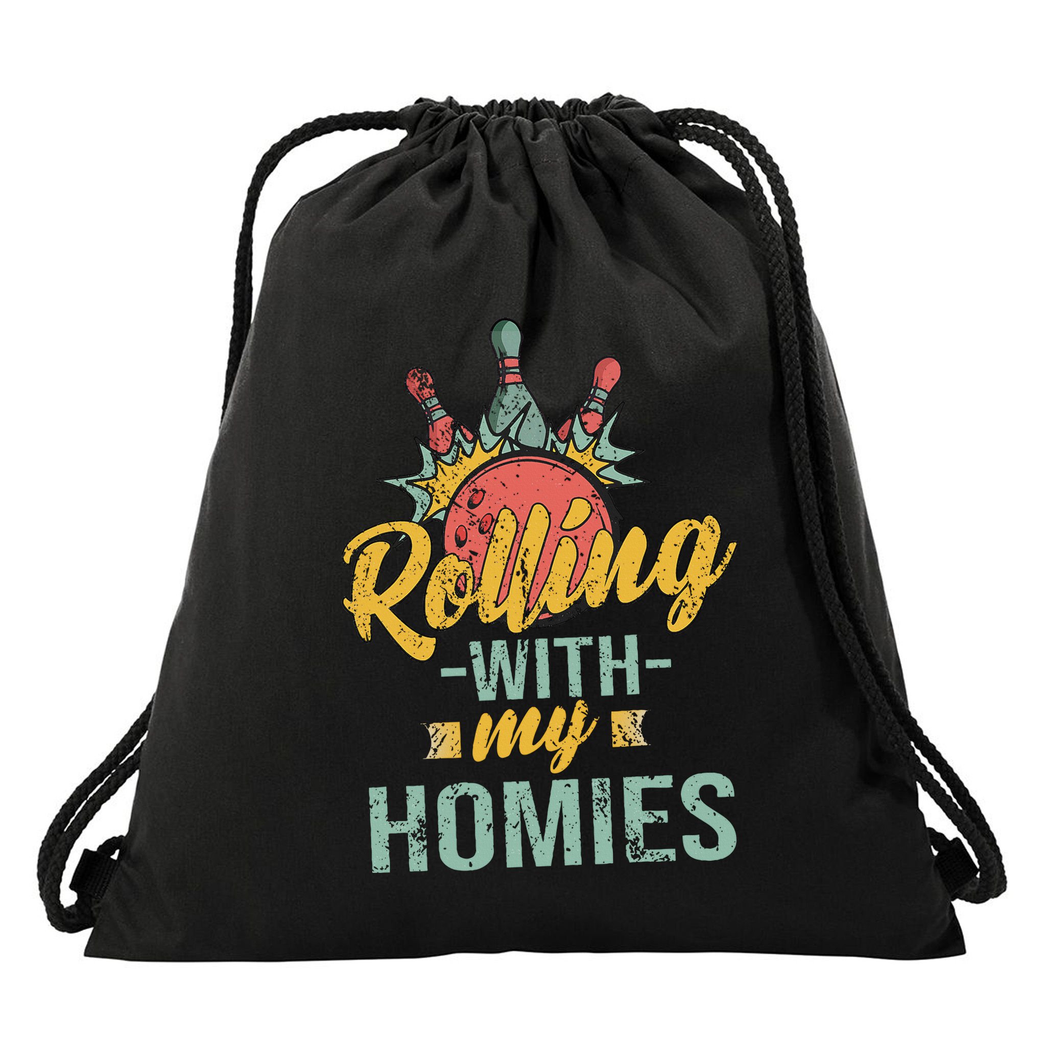 Rollin With My Homies Retro Bowling Drawstring Bag