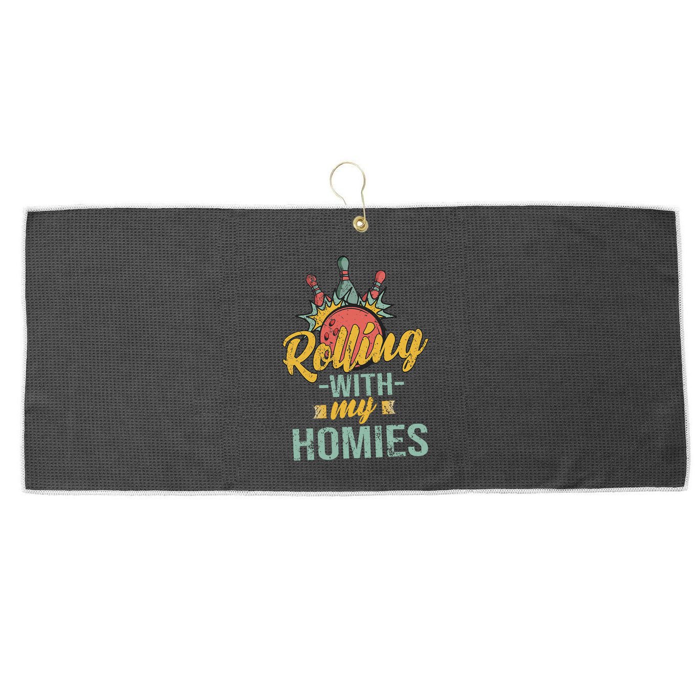 Rollin With My Homies Retro Bowling Large Microfiber Waffle Golf Towel