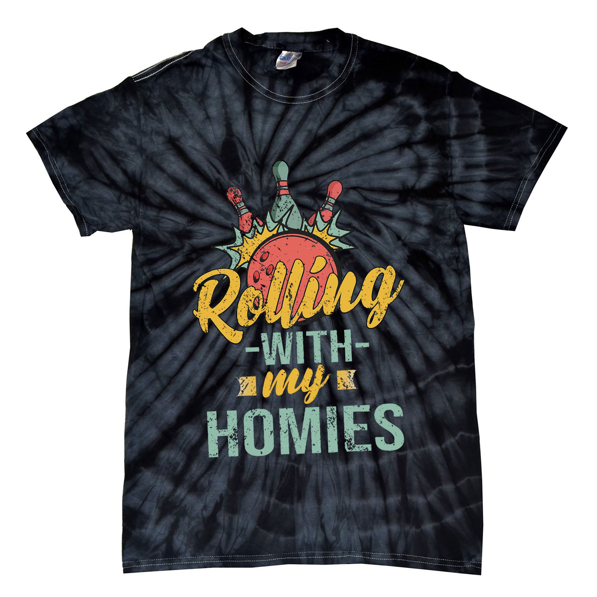 Rollin With My Homies Retro Bowling Tie-Dye T-Shirt