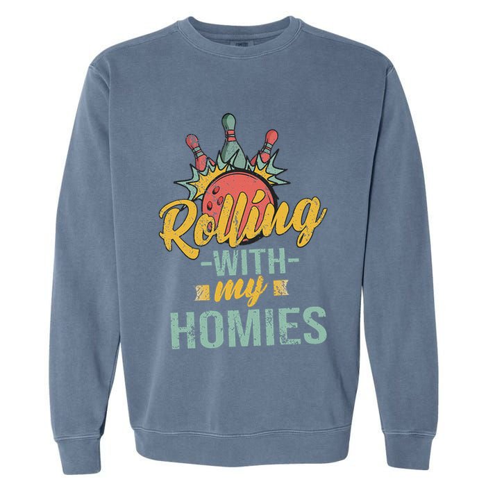 Rollin With My Homies Retro Bowling Garment-Dyed Sweatshirt