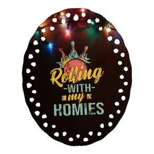 Rollin With My Homies Retro Bowling Ceramic Oval Ornament