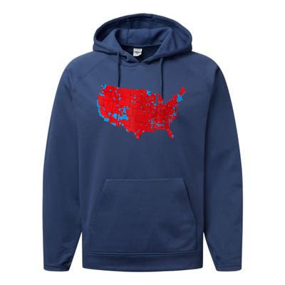 Red Wave Map Of Usa In The 2024 Presidential Election Maga Performance Fleece Hoodie