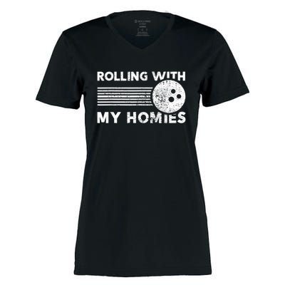 Rolling With My Homies Funny Bowling Women's Momentum V-Neck T-Shirt