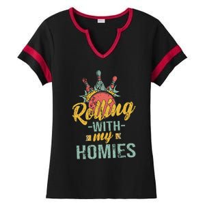 Rollin With My Homies Retro Bowling Ladies Halftime Notch Neck Tee