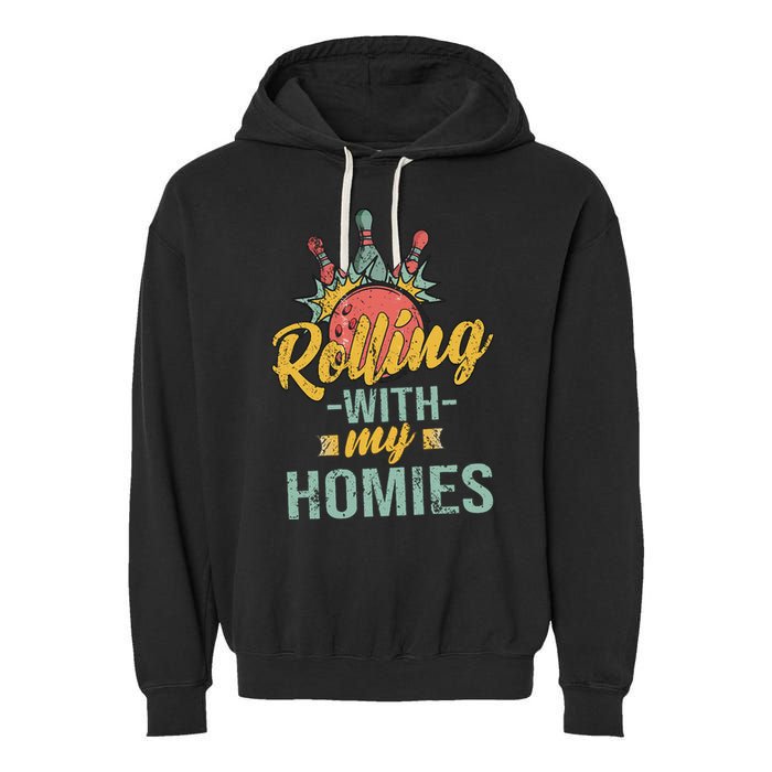 Rollin With My Homies Retro Bowling Garment-Dyed Fleece Hoodie