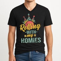 Rollin With My Homies Retro Bowling V-Neck T-Shirt