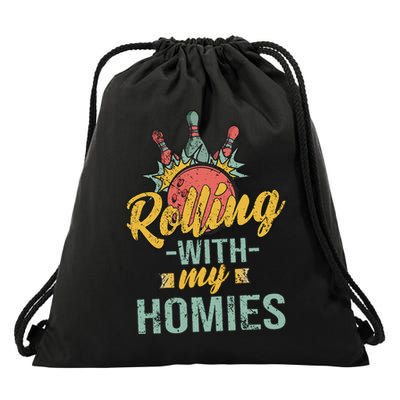 Rollin With My Homies Retro Bowling Drawstring Bag