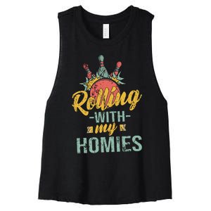 Rollin With My Homies Retro Bowling Women's Racerback Cropped Tank