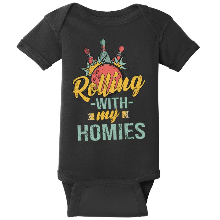 Rollin With My Homies Retro Bowling Baby Bodysuit