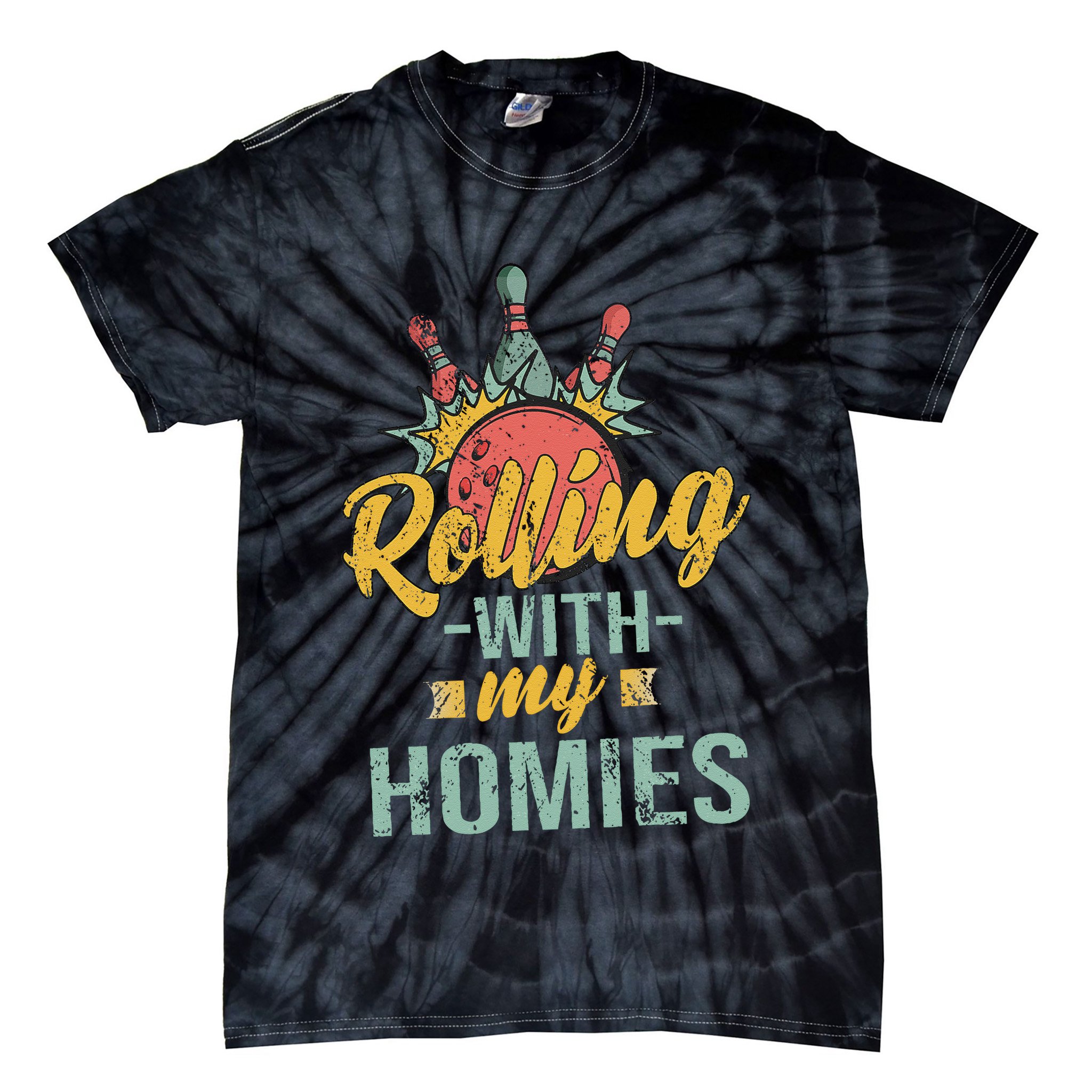 Rollin With My Homies Retro Bowling Tie-Dye T-Shirt