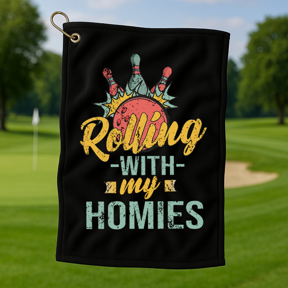 Rollin With My Homies Retro Bowling Golf Towel