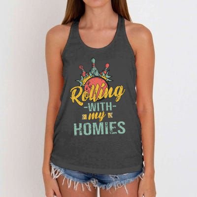 Rollin With My Homies Retro Bowling Women's Knotted Racerback Tank