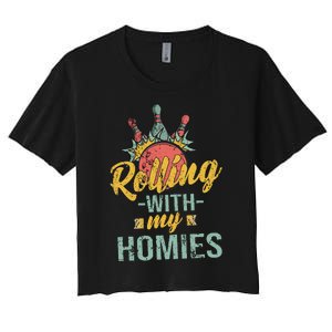 Rollin With My Homies Retro Bowling Women's Crop Top Tee